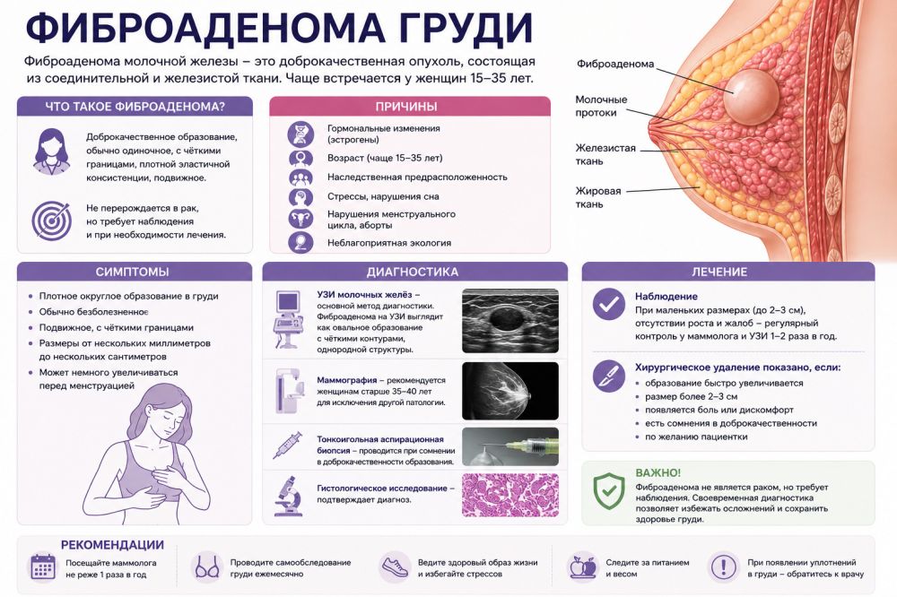Фиброаденома груди: причины, симптомы, диагностика, методы лечения